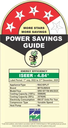 MITSUBISHI SRK18YYM-W6 1.6 Ton 4 Star 2025 Inverter Split AC