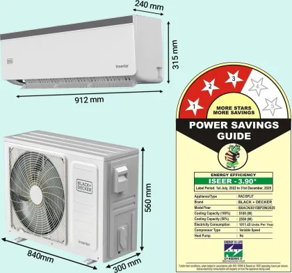 Black & Decker BXACN3I315BP2IN 1.5 Ton 3 Star 2025 Inverter Split AC
