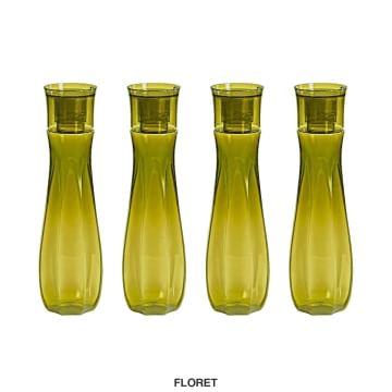 Steelo Flore Plastic Water Bottle, 1 Litre, Set of 4, Oliver Green
