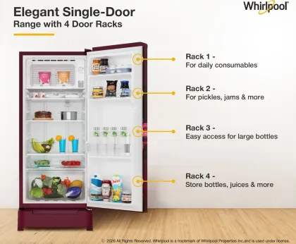 Whirlpool 215 IMPC ROY Wine Peony-Y 192 L 4 Star Single Door Refrigerator