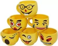 Yellow 100 Ml Ceramic Emoji 6 Pcs Tea Cup By Cdi