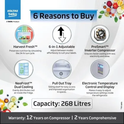 Voltas Beko RFF315D 268 L 2 Star Double Door Refrigerator