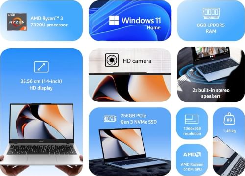 Acer One 14 2026 Laptop (AMD Ryzen 3 7320U/ 8GB/ 256GB SSD/ Win11)