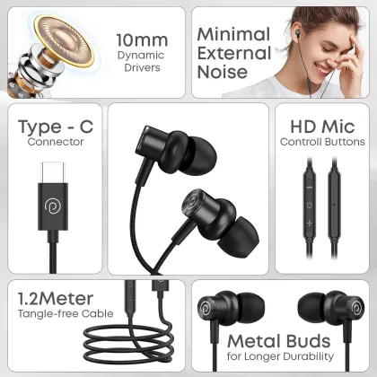 pTron Boom Play V2 Type-C Wired Earphones