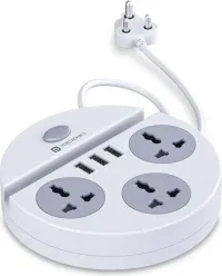 Portronics Power Plate 5 Surge Protector 1500W High Power Converter with USB Charger & Mobile Holder 3AC Socket + 3USB Ports I 1.5 m Cord Length (White)