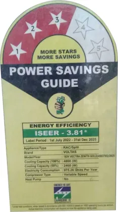 Voltas 183V Vectra ZENITH Gold 1.5 Ton 3 Star 2025 Inverter Split AC