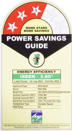 Voltas 183V Vertis Zephyr Gold 1.5 Ton 3 Star 2025 Inverter Split AC