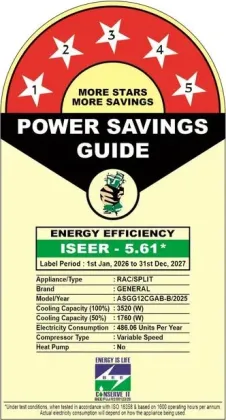 O General ASGG12CGAB-B 1 Ton 5 Star Inverter Split AC