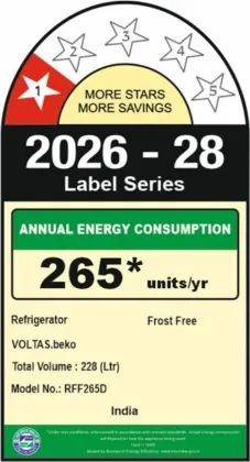 Voltas Beko RFF265D/1W0XIR0M0000GO 228 L 1 Star Double Door Refrigerator