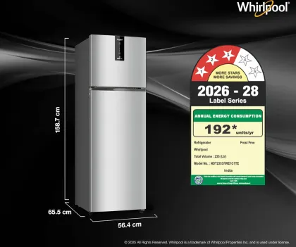 Whirlpool IF INV 278 Lunar Steel Conv-Y 235 L 3 Star Double Door Refrigerator