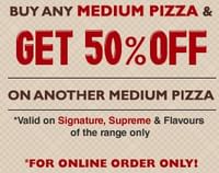 Buy 1 Medium Pizza & Get Flat 50% OFF on another medium Pizza