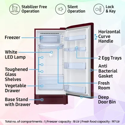 Samsung RR23H2H35HT 215 L 5 Star Single Door Refrigerator