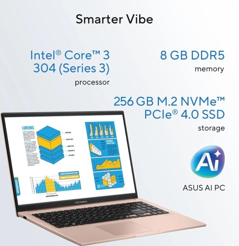 Asus Vivobook 15 2026 X1504MA-BQ907WS AI Laptop (Intel Core 3 304/ 8GB/ 256GB SSD/ Win11)