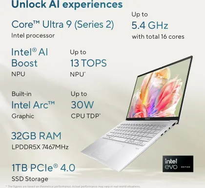 Asus Zenbook 14 OLED 2025 UX3405CA-PZ349WS Laptop (Intel Core Ultra 9 275H/ 32GB/ 1TB SSD/ Win11 Home)