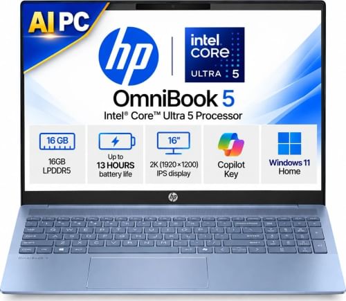 HP OmniBook 5 16-af1109TU AI Laptop (Intel Core Ultra 5 225U/ 16GB/ 1TB SSD/ Win11)