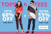 Upto 60% OFF On Tops & Tees + Extra 15% OFF