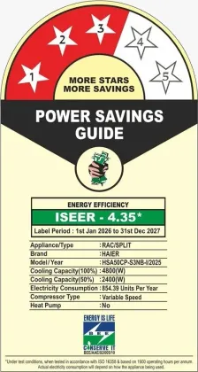 Haier HSA50CP-S3NB-I 1.5 Ton 3 Star 2025 Inverter Split AC