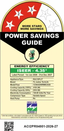 Realme TechLife 123IAA26WRMS 1.2 Ton 3 Star 2026 Inverter Split AC