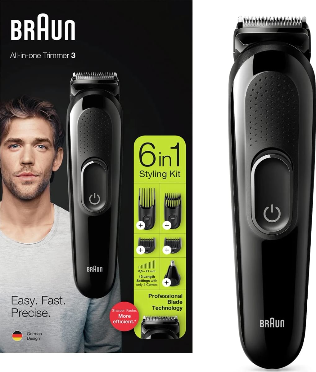 All-in-One trimmer 3 for Face, Hair, and Body, Black 6-in-1