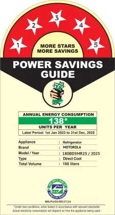 Motorola 180BD5MR25-B 180 L 5 Star Single Door Refrigerator