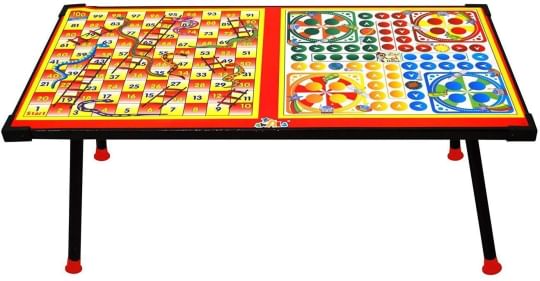 Avani MetroBuzz Wooden and Iron Ludo, Snakes and Ladders Printed Foldable Study Table (Multicolour, Medium)