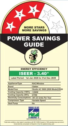 Oakter Studio AC 5000 0.5 Ton 3 Star 2026 Inverter Window AC