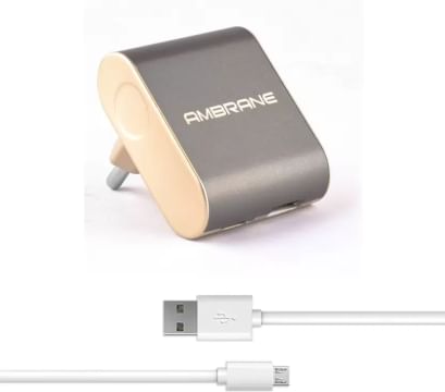 Ambrane ATC-44 2.4 A Type C Dual port Rapid Mobile Charger  (Grey//Gold, Cable Included)
