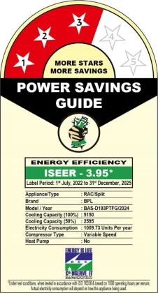 BPL BAS-D193PTFG 1.5 Ton 3 Star Inverter Split AC