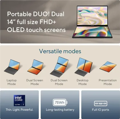 Asus Zenbook Duo OLED 2024 UX8406MA-QL971WS Laptop (Intel Core Ultra 9 185H/ 32GB/ 2TB SSD/ Win11)