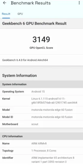 Motorola Edge 60 Fusion Geekbench GPU