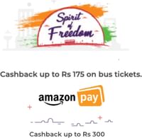 Cashback upto ₹175 on Bus Tickets Booked via RedBus + Upto ₹300 Back with Amazon Pay