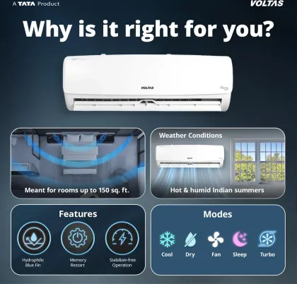 Voltas 123INV Vectra Elegant 1 Ton 3 Star 2026 Inverter Split AC