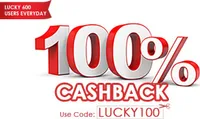 Use code LUCKY100 and 600 lucky users get 100% Cashback!