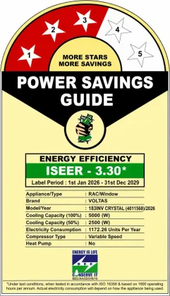 Voltas 183INV Crystal 1.5 Ton 3 Star 2026 Inverter Window AC