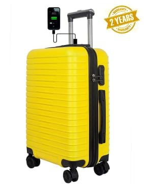 3G Atlantis Smart Series USB 4 Wheel Hard Sided Luggage 20 inch Cabin Trolley Travel Bag Suitcase Yellow