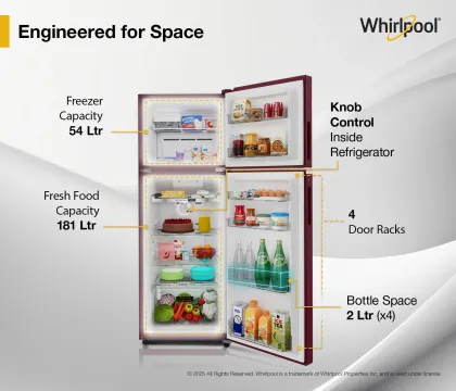 Whirlpool NEO SP278 PRM Wine Rose-Y 235 L 2 Star Double Door Refrigerator