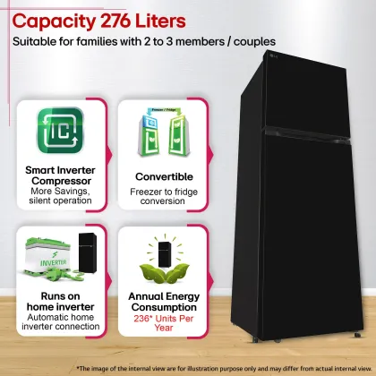 LG GLT2826XWOB 276 L 2 Star Double Door Refrigerator