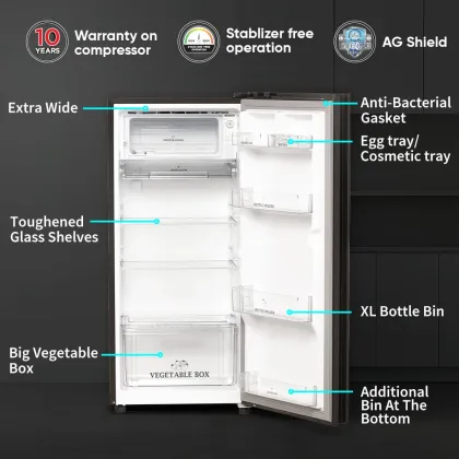 Sharp SJ-DF207N2-GKG 187 L 2 Star Single Door Refrigerator