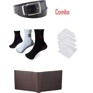 Stonic Combo of Leather Belt, Leather Wallet, 3 Pairs of Socks 3 Pairs of Cotton