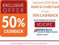 Rs. 50 cashback on Mobile recharge of Rs. 100 for ICICI Users