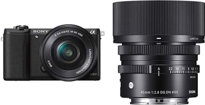 Sony Alpha ILCE5100L 24.3MP DSLR Camera with Sony 16-50mm Lens, Sigma 45mm f/2.8 DG DN Lens