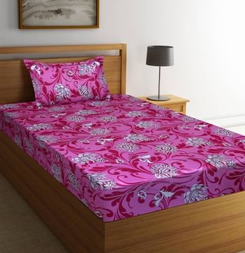 Flipkart SmartBuy 104 TC Cotton Single Printed Bedsheet  (1 Single Bed Sheet, 1 Pillow Cover, Pink)