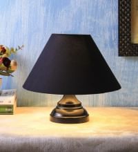 New Era Black Cotton Shade Table Lamp with Black Base