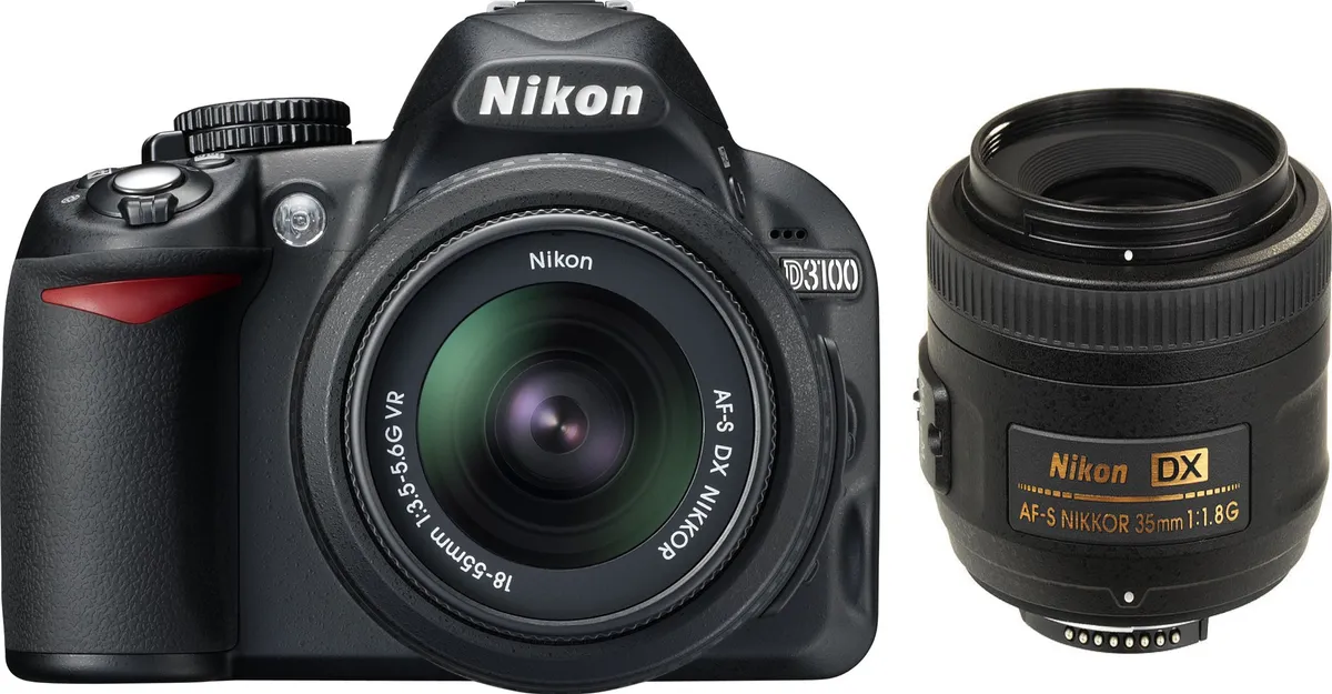 Nikon D3100 (with AF-S 18 - 55 mm VR Kit + AF-S DX NIKKOR 35 mm f