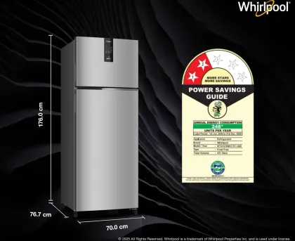 Whirlpool IF INV CNV 480 Alpha Steel-Y 431 L 2 Star Double Door Refrigerator