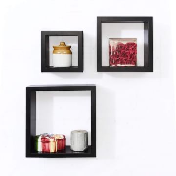 Forzza Kate Wall Shelf with 3 Shelves (Lacquer Finish, Black)