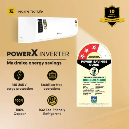 Realme TechLife 103IPG24WRS 1 Ton 3 Star 2024 Inverter Split AC