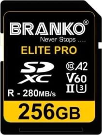 Branko Elite Pro 256 GB SDXC UHS-II Memory Card
