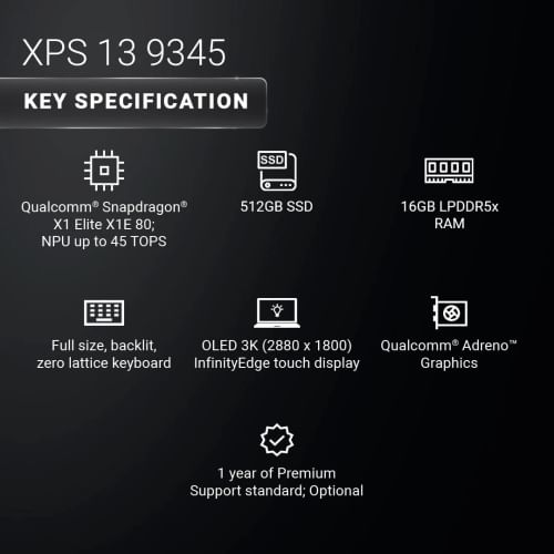 Dell XPS 9345 AI Laptops (Snapdragon X Elite/ 16GB/ 512GB SSD/ Win11)