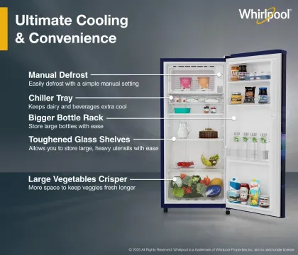 Whirlpool 205 WDE PRM 2S Sapphire Serena-Y 184 L 2 Star Single Door Refrigerator
